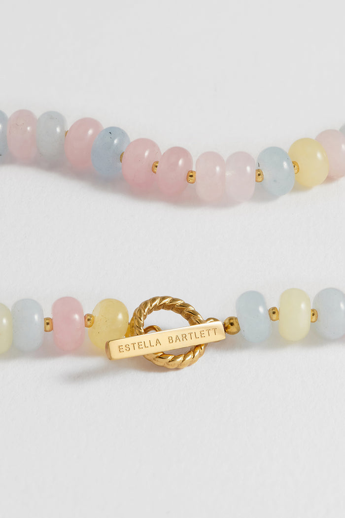 Estella Bartlett Pastel Multi Gemstone T-Bar Necklace Waterproof PVD Gold Plated | Pastel Multi Gemstones