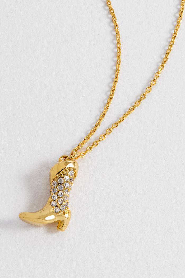 Estella Bartlett Pave Cowboy Boot Necklace Gold Plated Packaging Message: Howdy