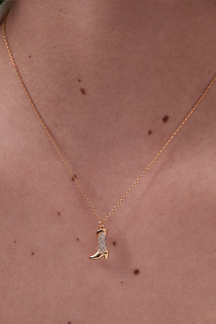 Estella Bartlett Pave Cowboy Boot Necklace Gold Plated Packaging Message: Howdy