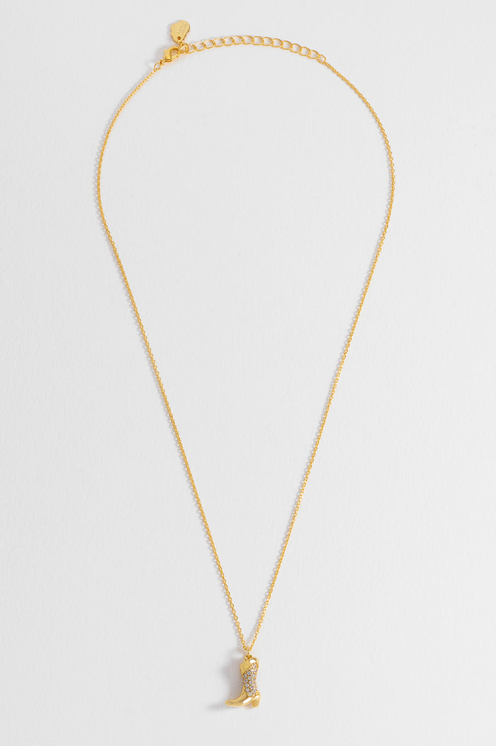 Estella Bartlett Pave Cowboy Boot Necklace Gold Plated Packaging Message: Howdy