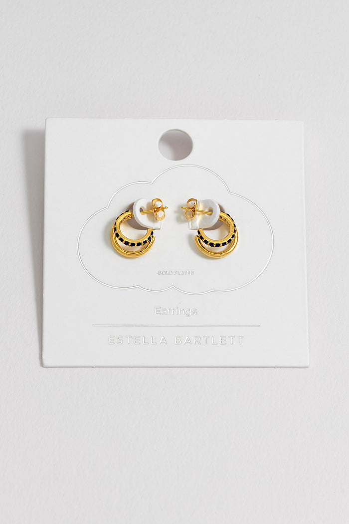 Estella Bartlett Pave Curl Hoops Gold Plated | Blue CZ