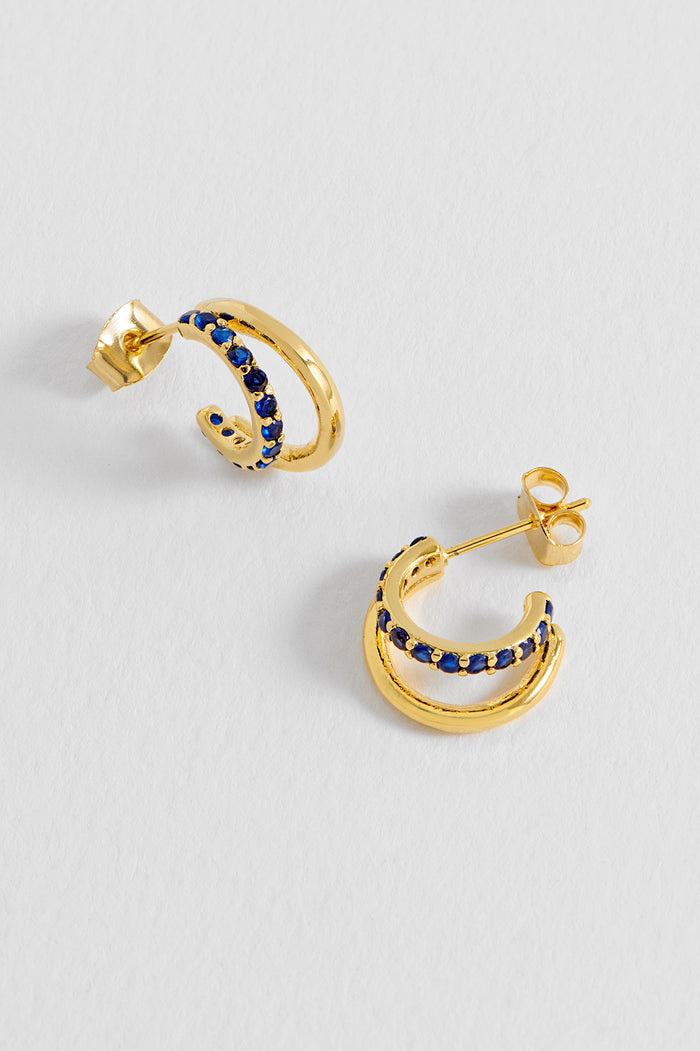 estella bartlett Pave Curl Hoops Gold Plated | Blue CZ