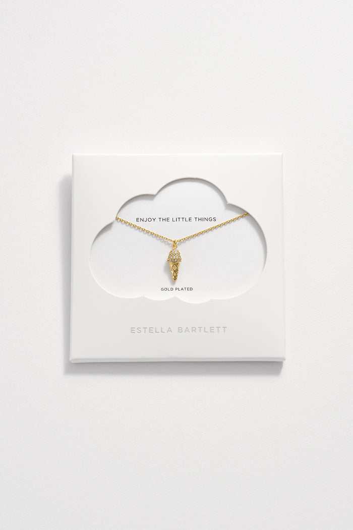 Estella Bartlett Pave Ice Cream Pendant Gold Plated Packaging Message: Enjoy The Little Things