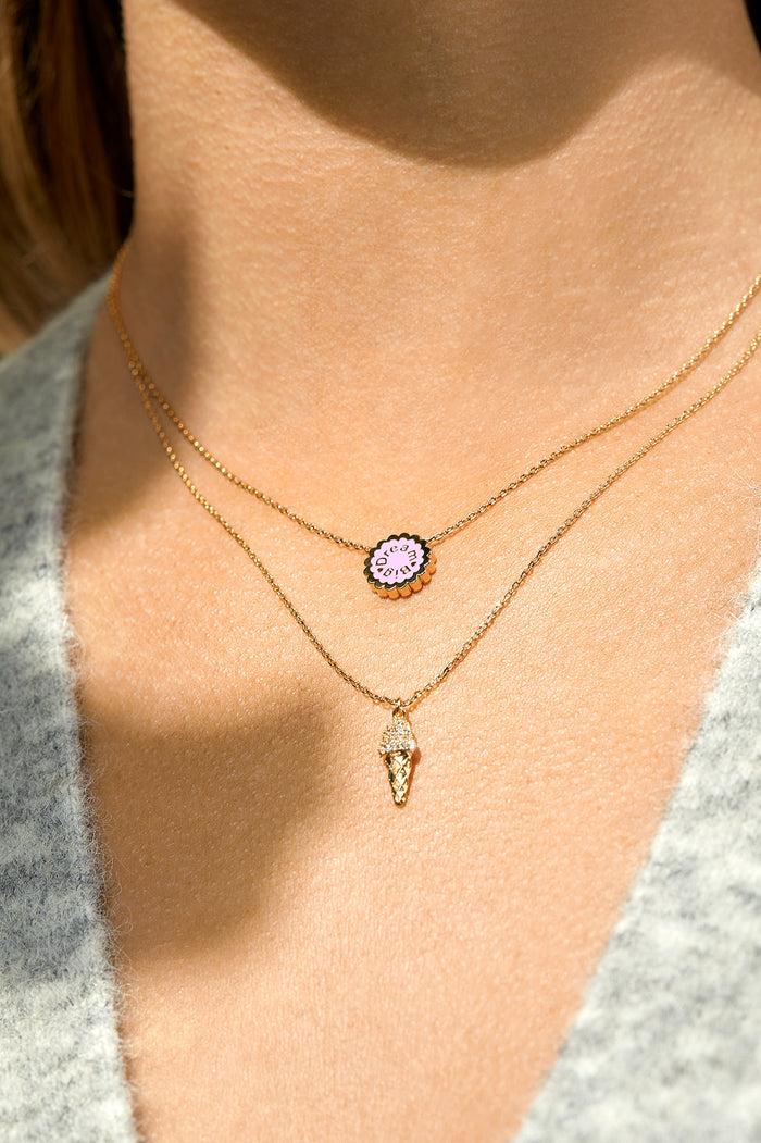 Estella Bartlett Pave Ice Cream Pendant Gold Plated Packaging Message: Enjoy The Little Things
