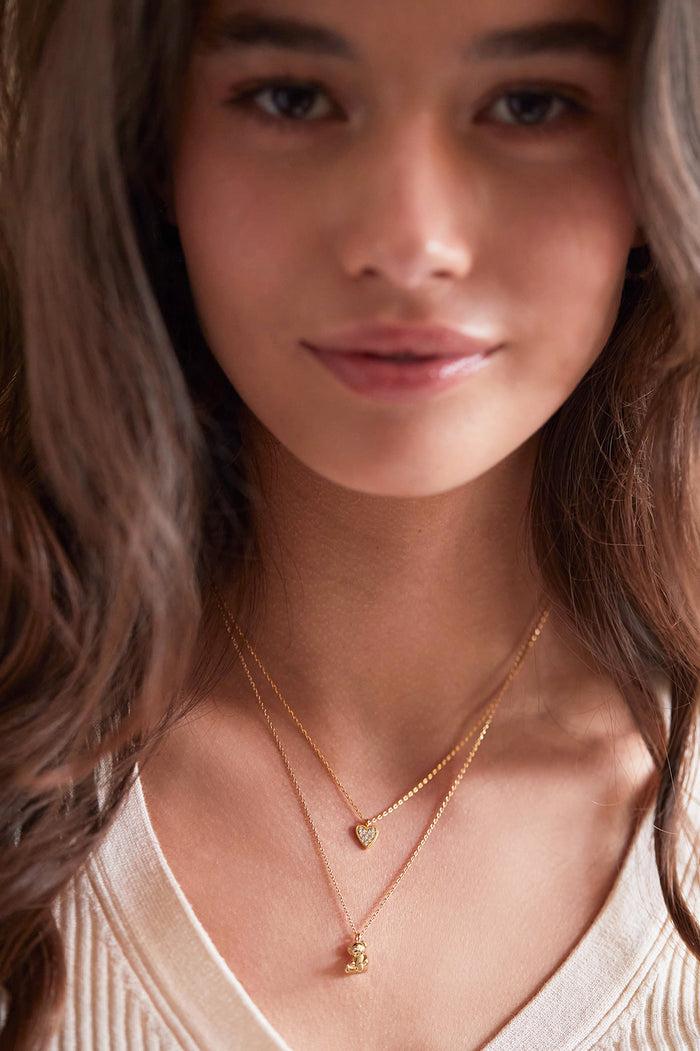 Estella Bartlett Pave Mini Heart Necklace Gold Plated Packaging Message: TREASURE ME