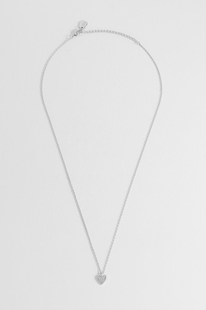 Estella Bartlett Pave Mini Heart Necklace Silver Plated Packaging Message: TREASURE ME