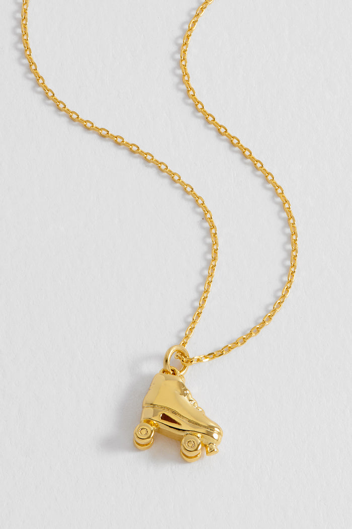 Estella Bartlett Pave Roller Skate Necklace Gold Plated Packaging Message: Roll With It
