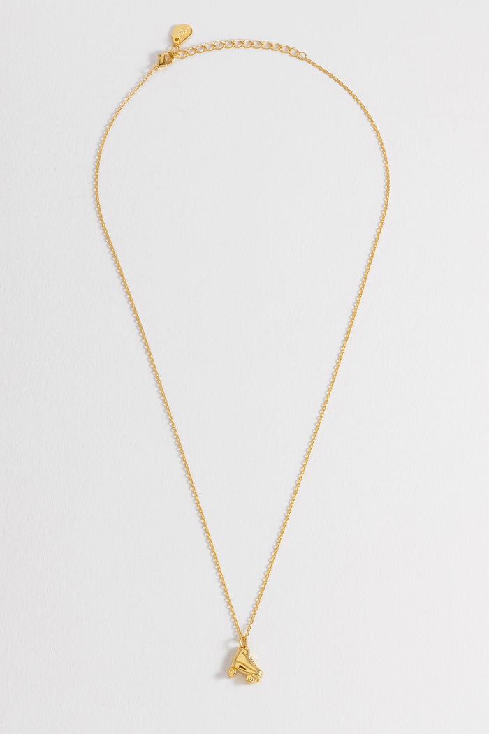 Estella Bartlett Pave Roller Skate Necklace Gold Plated Packaging Message: Roll With It