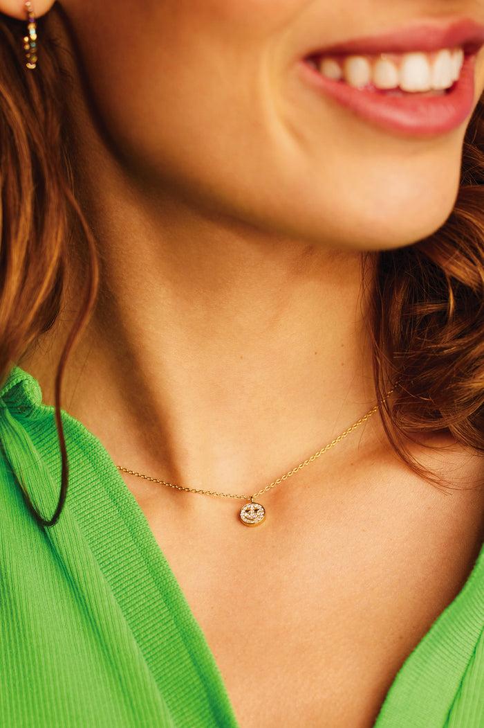 Estella Bartlett Pave Smile Pendant Gold Plated Packaging Message: You Make Me Smile