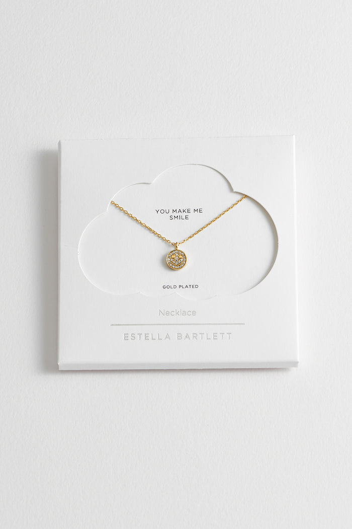 estella bartlett Pave Smile Pendant Gold Plated Packaging Message: You Make Me Smile