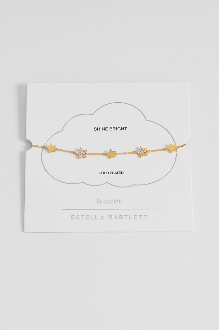 estella bartlett Pave Star Charm Bracelet Gold Plated Packaging Message: SHINE BRIGHT