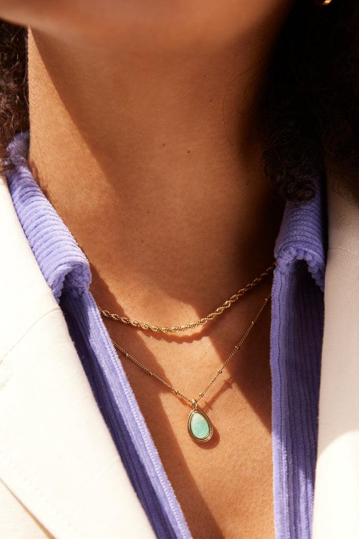 Estella Bartlett Pear Drop Pendant Gold Plated | Amazonite