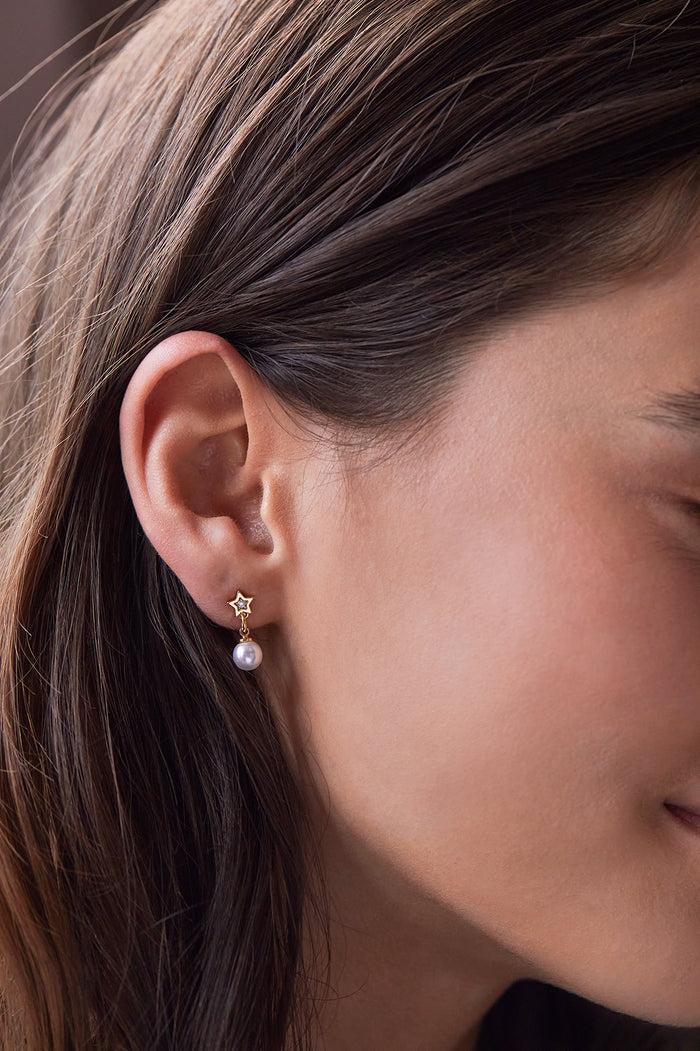 Estella Bartlett Pearl And CZ Star Drop Stud Earrings Gold Plated | Pearl