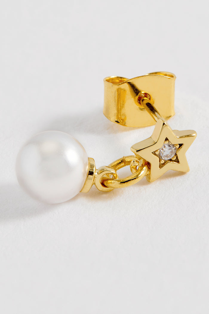 Estella Bartlett Pearl And CZ Star Drop Stud Earrings Gold Plated | Pearl