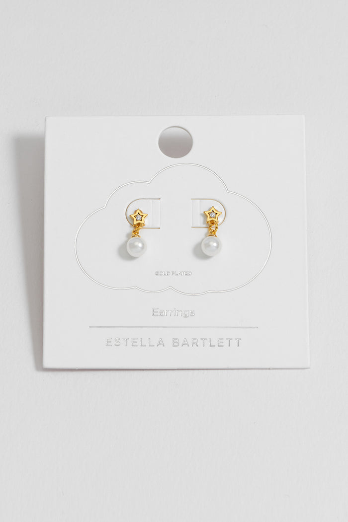 Estella Bartlett Pearl And CZ Star Drop Stud Earrings Gold Plated | Pearl