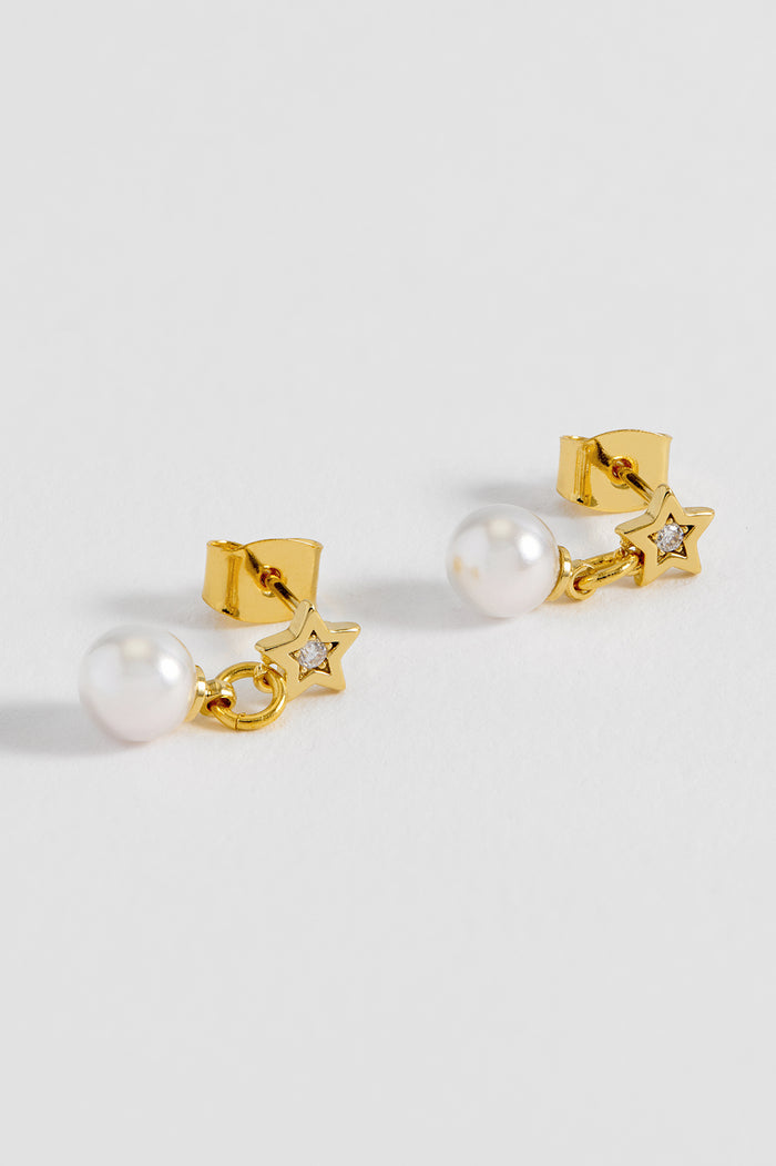estella bartlett Pearl and CZ Star Drop Stud Earrings Gold Plated | Pearl
