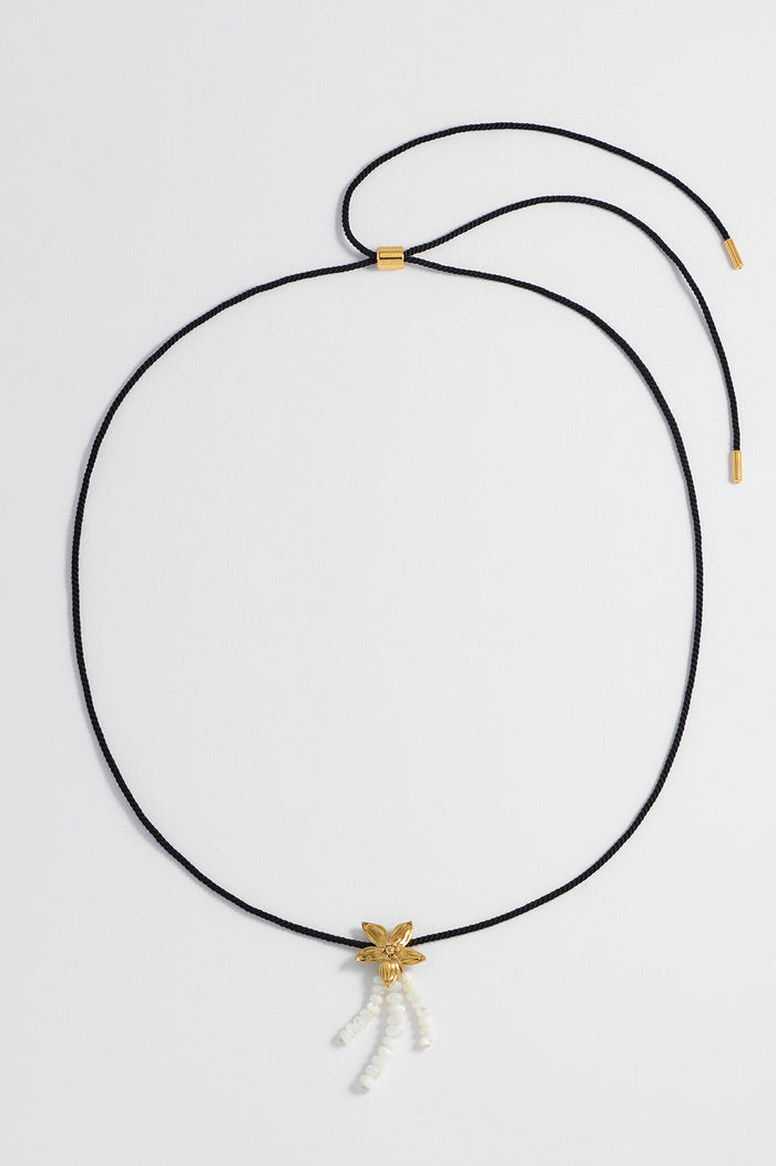 Estella Bartlett Pearl And Flower Cord Necklace Gold Plated | Pearl