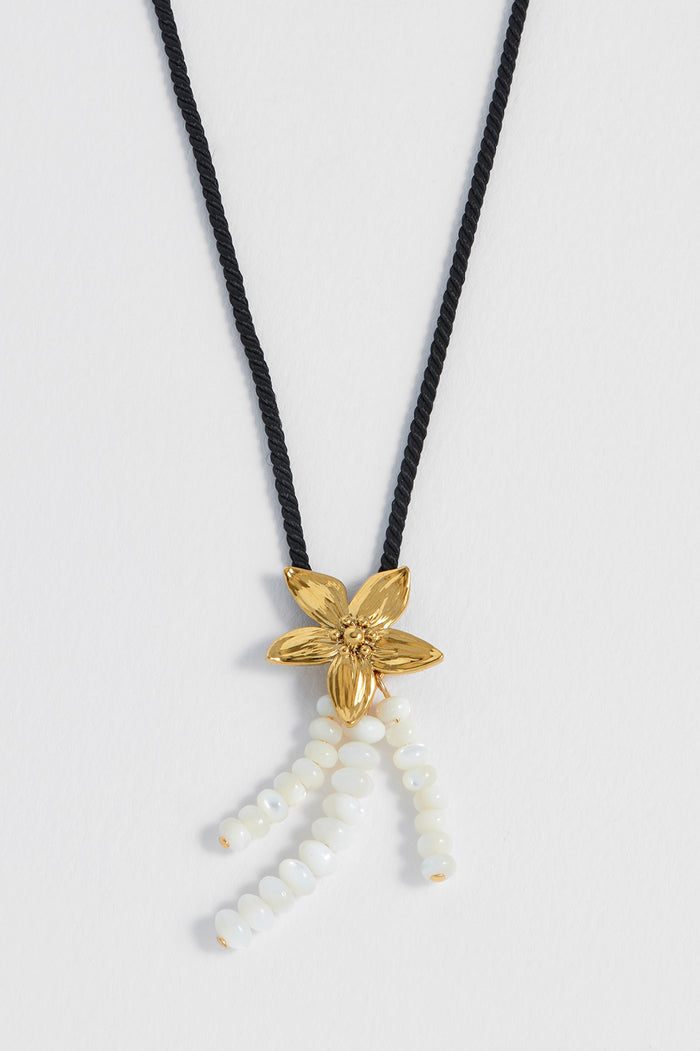 Estella Bartlett Pearl And Flower Cord Necklace Gold Plated | Pearl