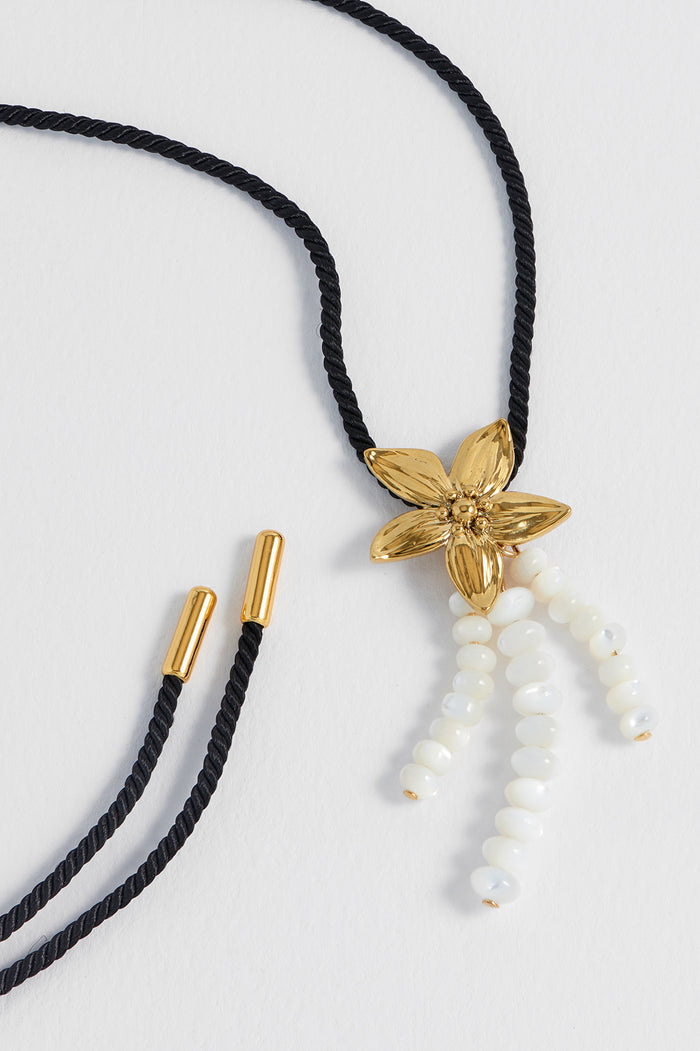 estella bartlett Pearl And Flower Cord Necklace Gold Plated | Pearl