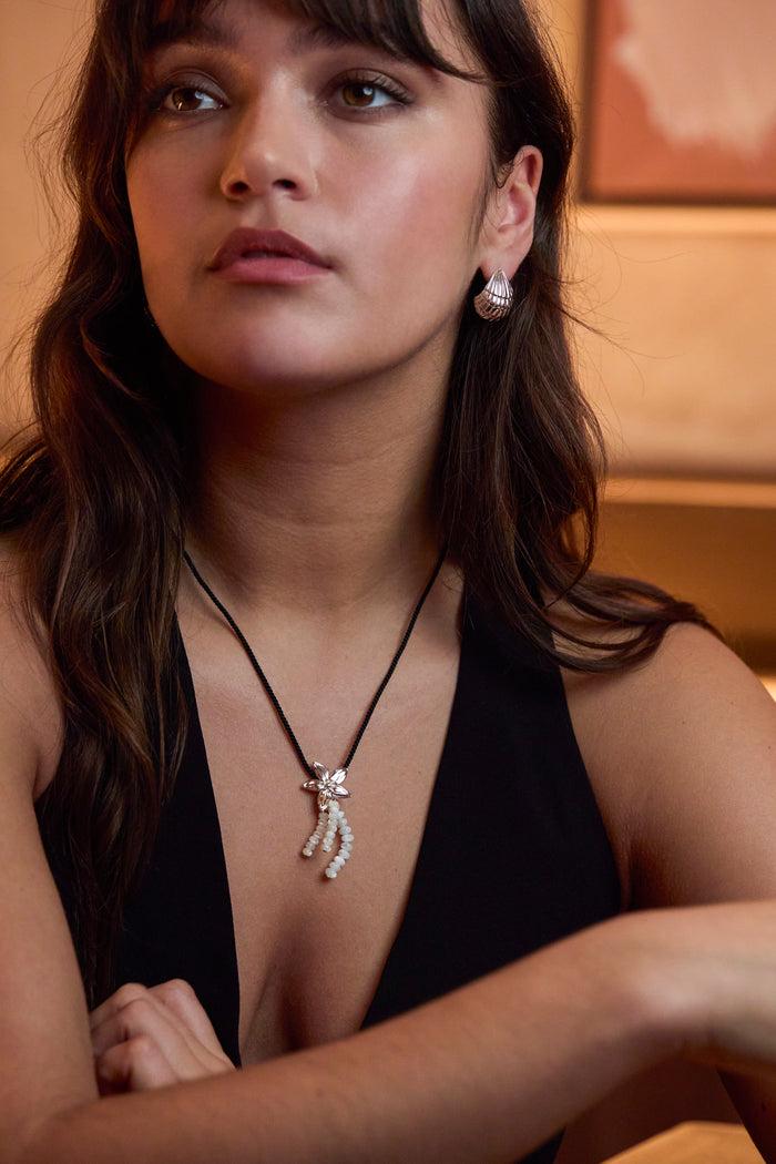 Estella Bartlett Pearl And Flower Cord Necklace Silver Plated | Pearl