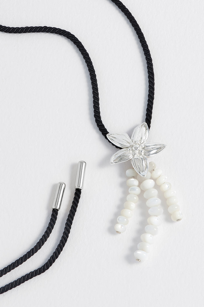 Estella Bartlett Pearl And Flower Cord Necklace Silver Plated | Pearl
