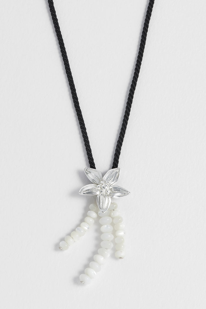 estella bartlett Pearl And Flower Cord Necklace Silver Plated | Pearl estella bartlett Pearl And Flower Cord Necklace Silver Plated | Pearl