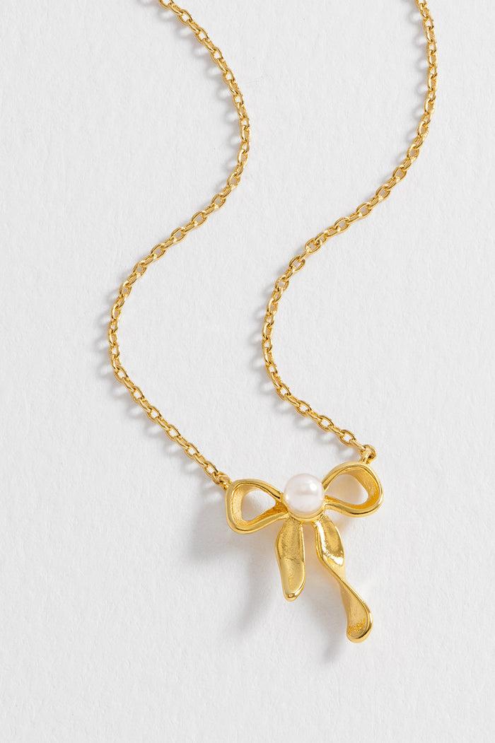 Estella Bartlett Pearl Bow Necklace Gold Plated | Pearl Packaging Message: LOVELY LITTLE THINGS