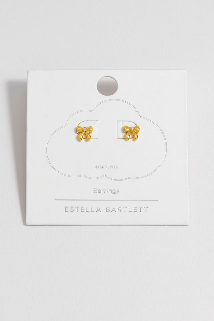 Estella Bartlett Pearl Bow Stud Earrings Gold Plated