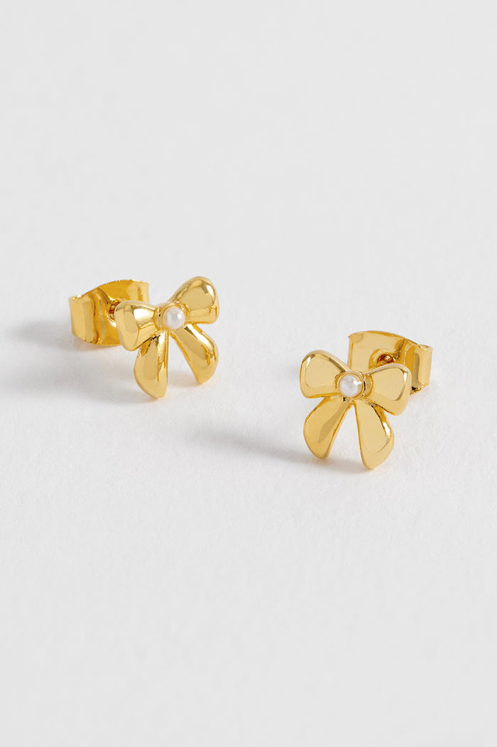 estella bartlett Pearl Bow Stud Earrings Gold Plated