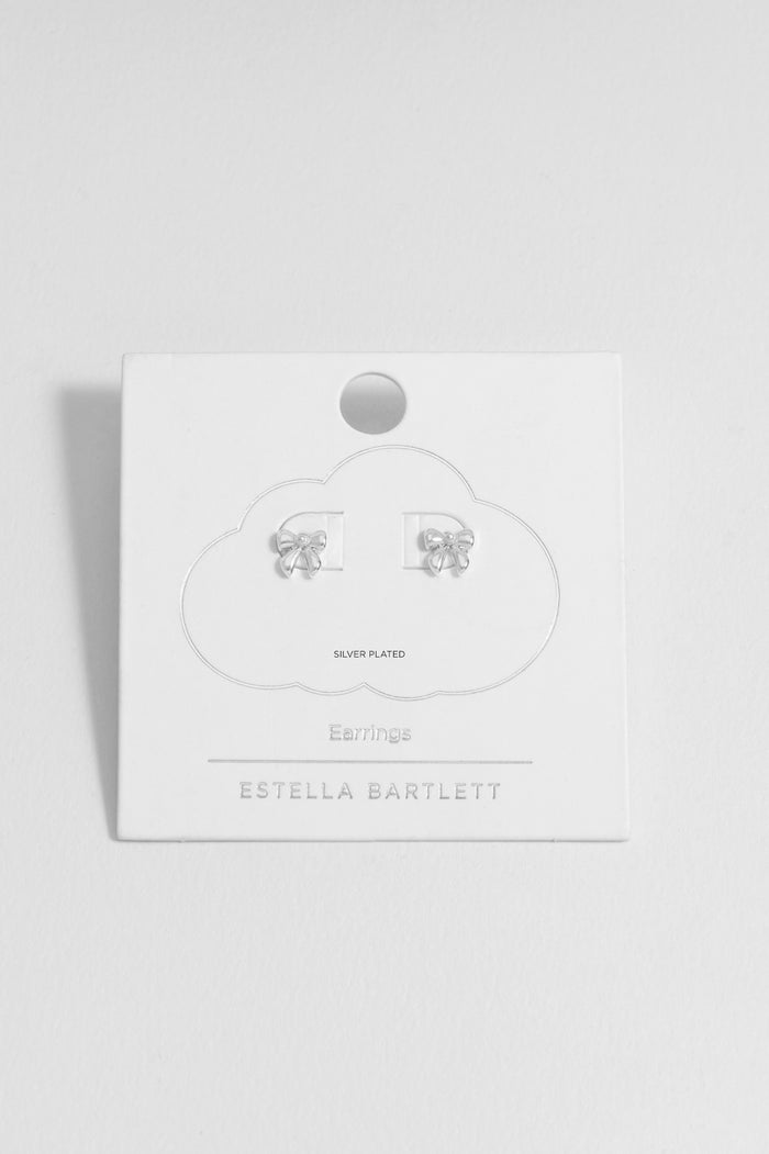 Estella Bartlett Pearl Bow Stud Earrings Silver Plated