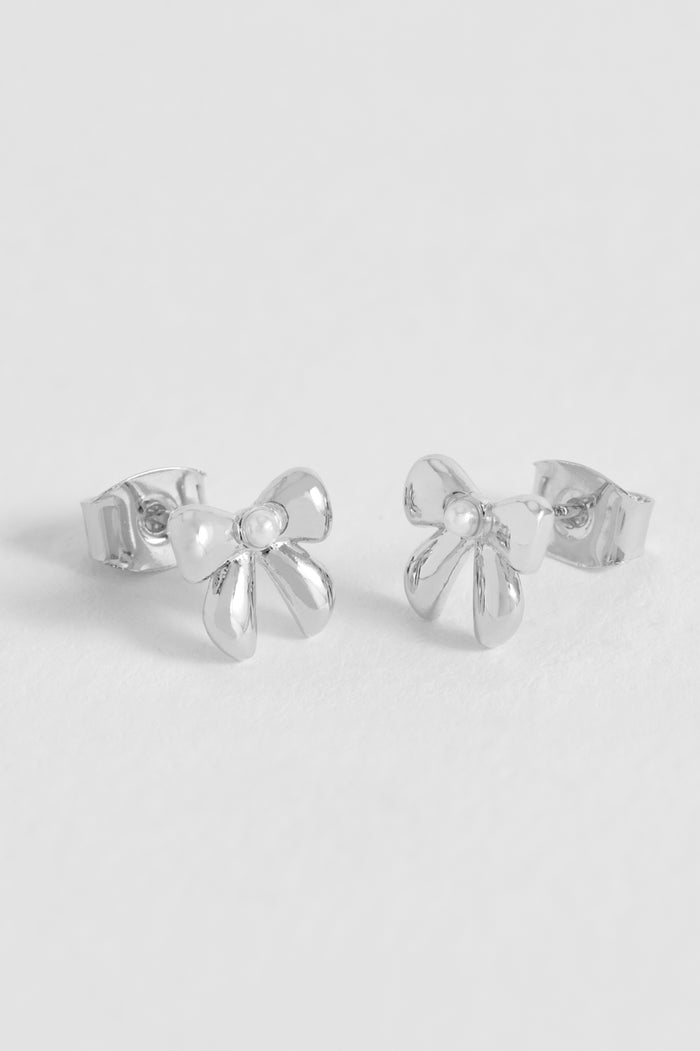 Estella Bartlett Pearl Bow Stud Earrings Silver Plated