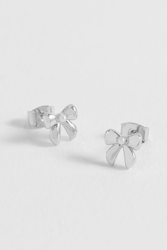 estella bartlett Pearl Bow Stud Earrings Silver Plated