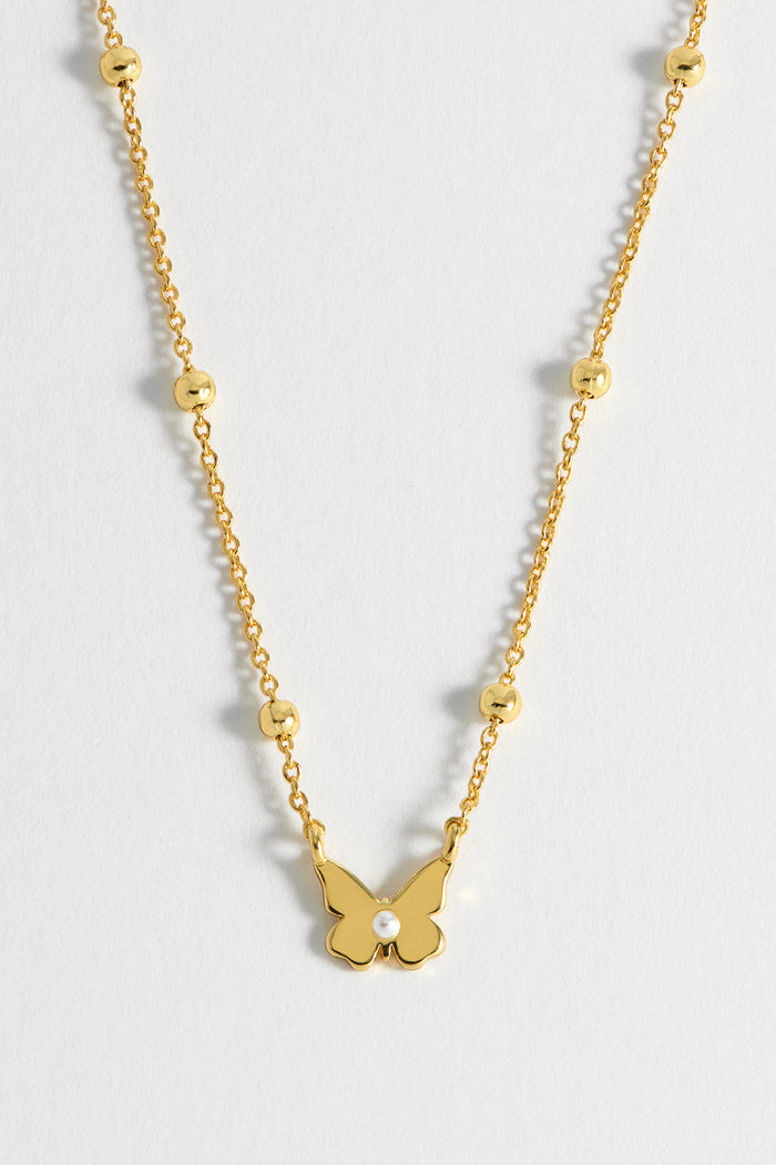 Estella Bartlett Pearl Butterfly Necklace Gold Plated | Pearl Packaging Message: Dreamer