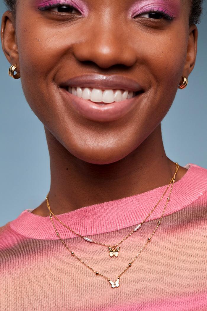 Estella Bartlett Pearl Butterfly Necklace Gold Plated | Pearl Packaging Message: Dreamer
