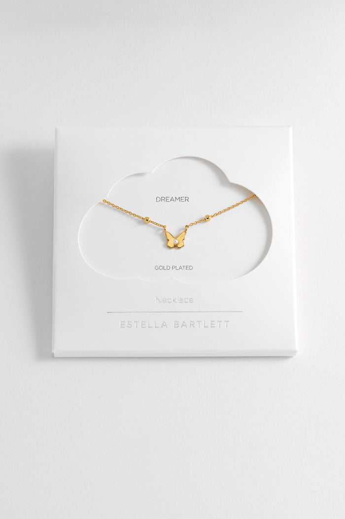 estella bartlett Pearl Butterfly Necklace Gold Plated | Pearl Packaging Message: Dreamer