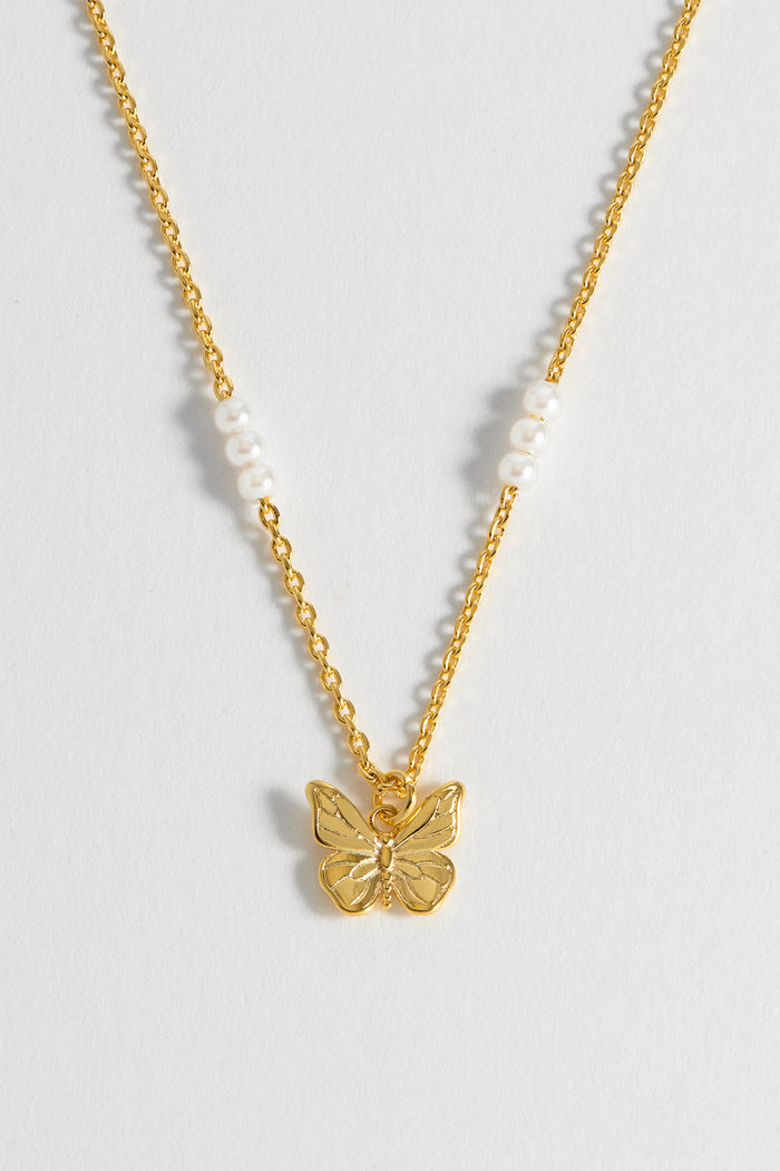 Estella Bartlett Pearl Butterfly Pendant Necklace Gold Plated | Pearl Packaging Message: Dreamer