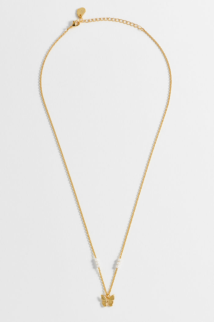 Estella Bartlett Pearl Butterfly Pendant Necklace Gold Plated | Pearl Packaging Message: Dreamer