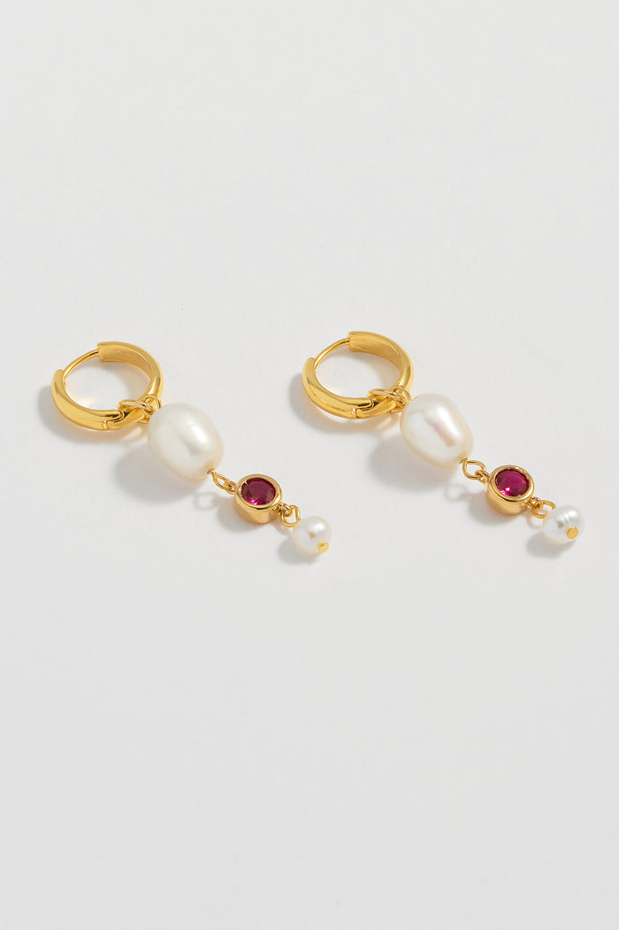 Estella Bartlett Pearl CZ Drop Hoop Earrings Gold Plated | Pink