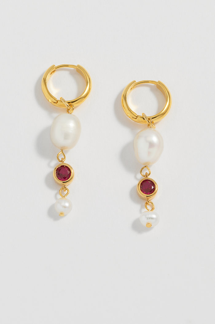 estella bartlett Pearl CZ Drop Hoop Earrings Gold Plated | Pink