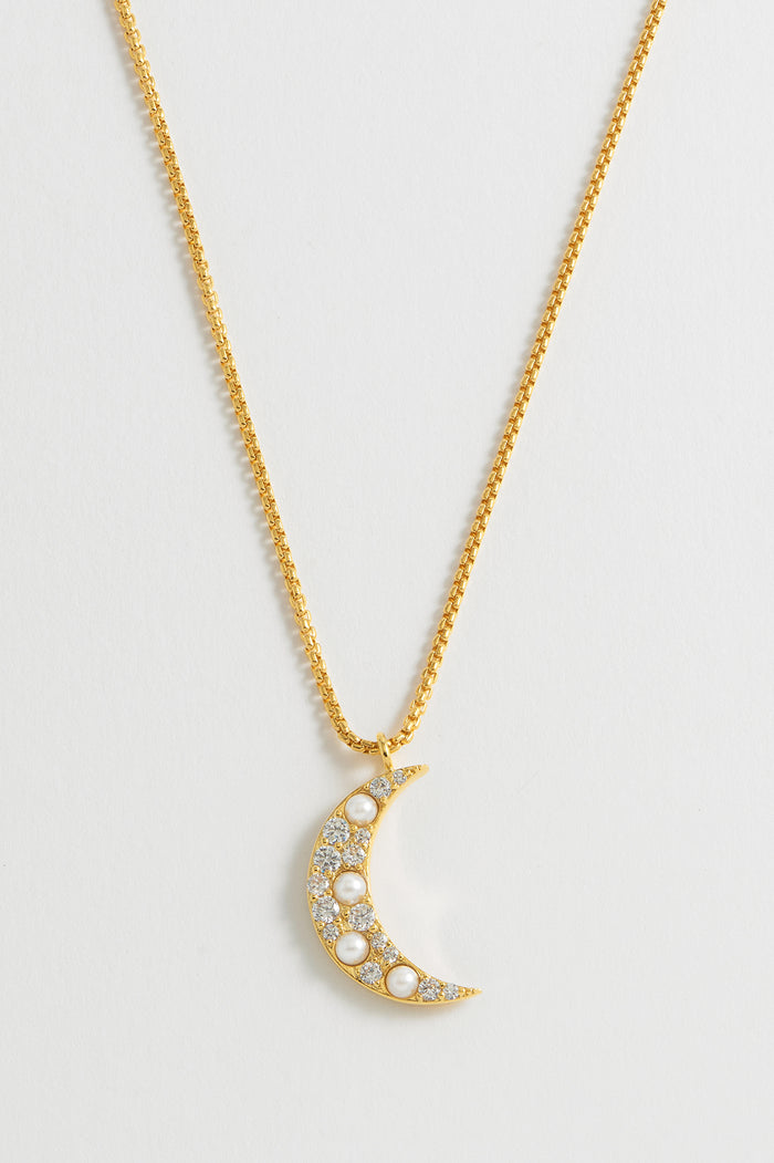 Estella Bartlett Pearl CZ Moon Pendant Gold Plated | Pearl
