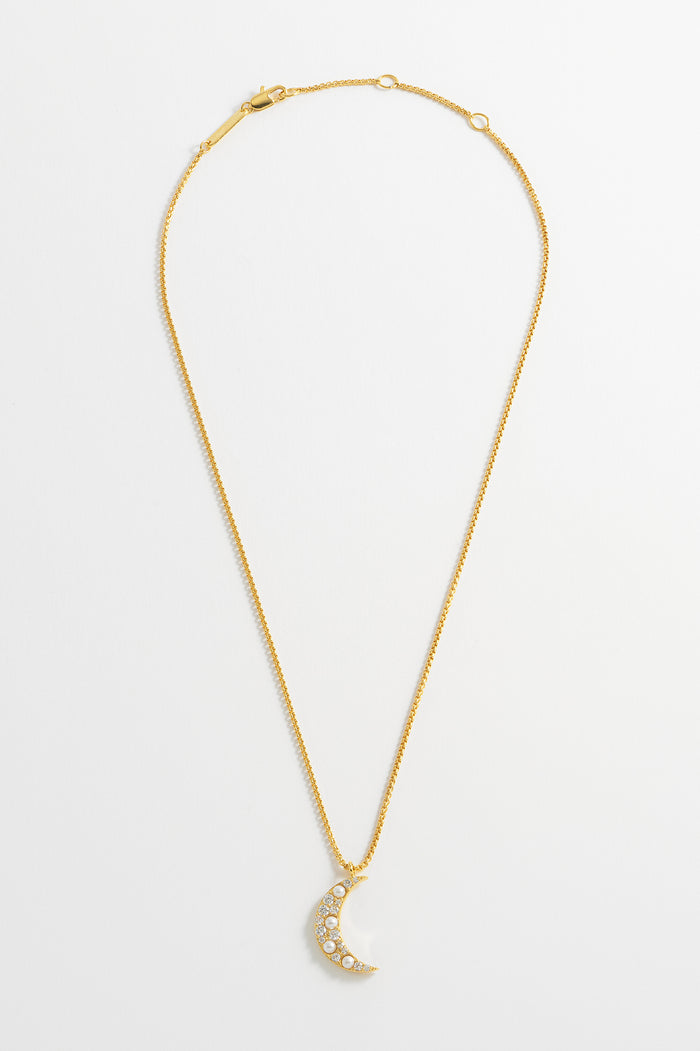 Estella Bartlett Pearl CZ Moon Pendant Gold Plated | Pearl