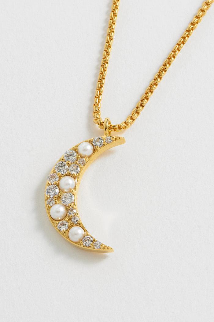 estella bartlett Pearl CZ Moon Pendant Gold Plated | Pearl