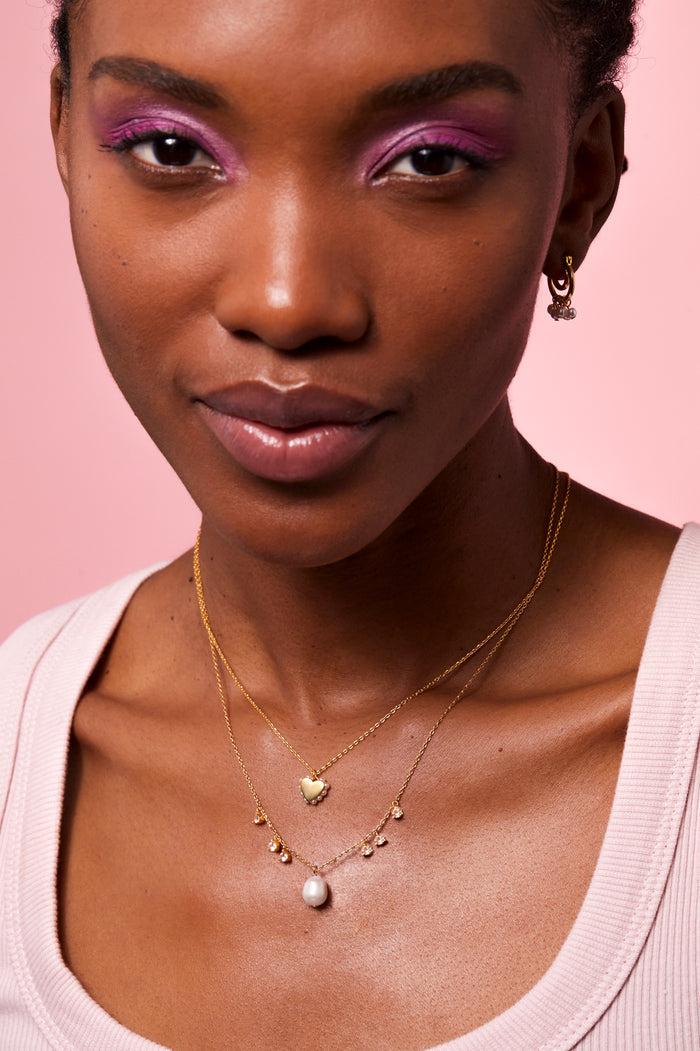 Estella Bartlett Pearl CZ Pendant Necklace Gold Plated | Pearl Orange Packaging Message: Shine Bright