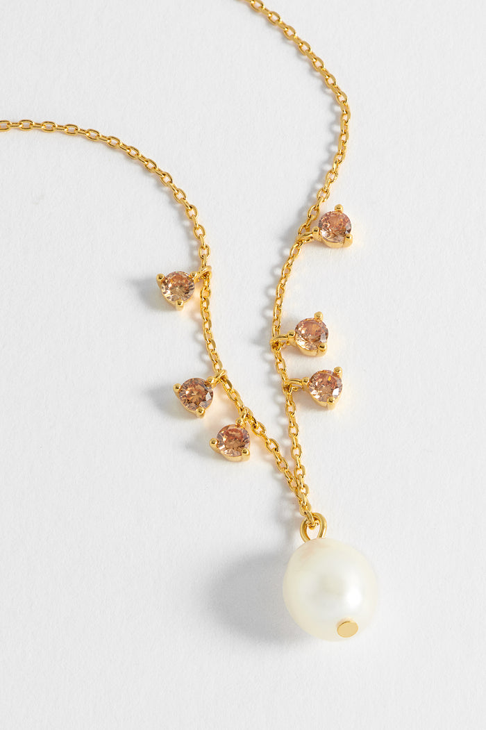 Estella Bartlett Pearl CZ Pendant Necklace Gold Plated | Pearl Orange Packaging Message: Shine Bright