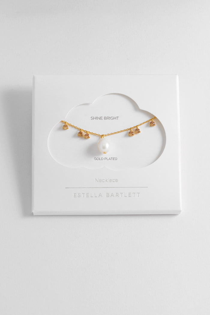 estella bartlett Pearl CZ Pendant Necklace Gold Plated | Pearl Orange Packaging Message: Shine Bright