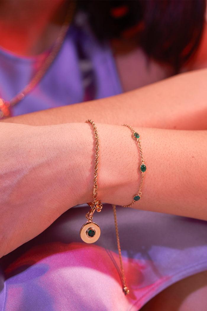 Estella Bartlett Pearl CZ T-Bar Rope Bracelet Gold Plated | Green