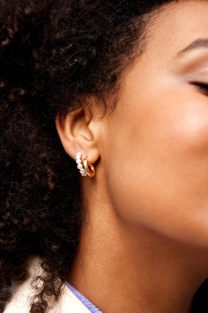 Estella Bartlett Pearl Double Illusion Hoops Gold Plated | Pearl