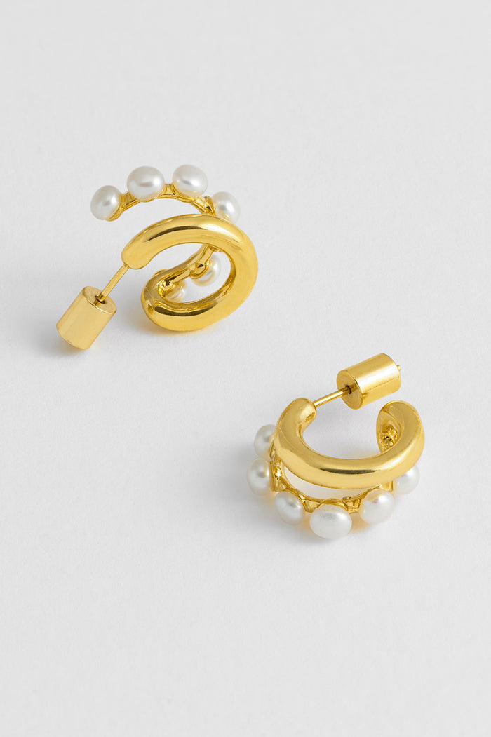 estella bartlett Pearl Double Illusion Hoops Gold Plated | Pearl