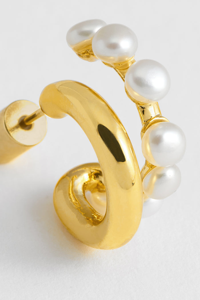 Estella Bartlett Pearl Double Illusion Hoops Gold Plated | Pearl