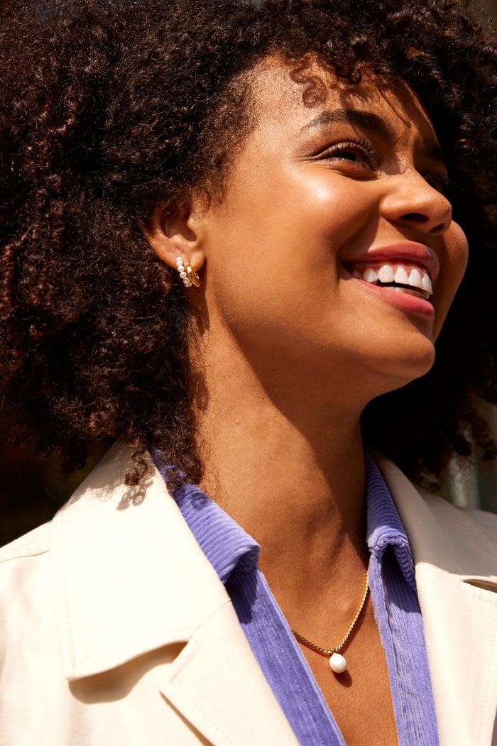 Estella Bartlett Pearl Double Illusion Hoops Gold Plated | Pearl